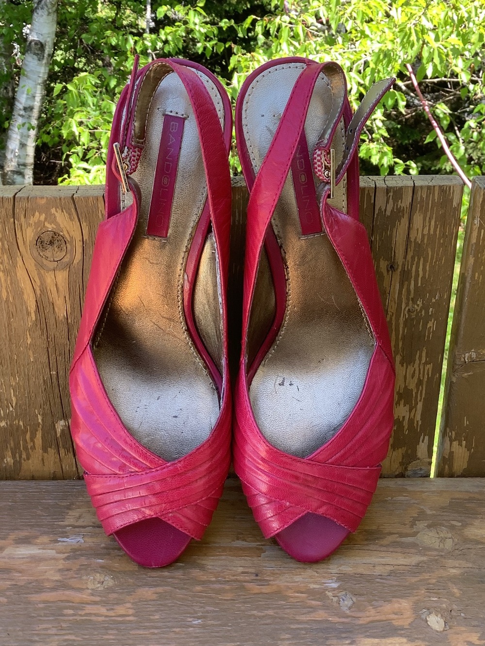 Y2K Bandolino Fuchsia Pink Leather Slingback Peep Toe Heels Size 8 - Picture 2 of 12
